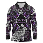 Personalised Aboriginal 50th Birthday Long Sleeve Polo Shirt Kangaroo Indigenous Dot Art Australian Culture