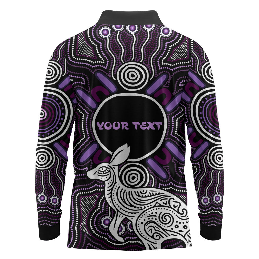 Personalised Aboriginal 50th Birthday Long Sleeve Polo Shirt Kangaroo Indigenous Dot Art Australian Culture