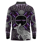 Personalised Aboriginal 50th Birthday Long Sleeve Polo Shirt Kangaroo Indigenous Dot Art Australian Culture