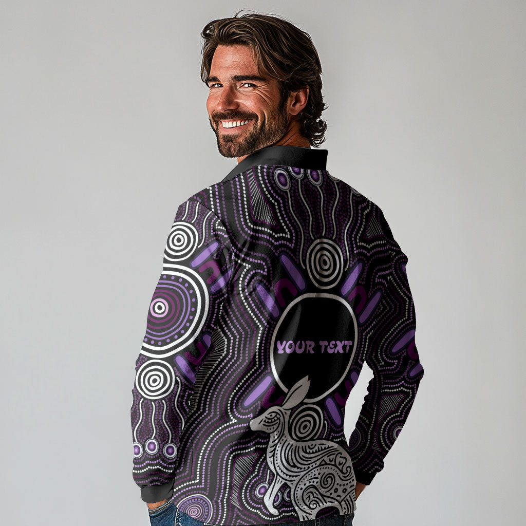 Personalised Aboriginal 50th Birthday Long Sleeve Polo Shirt Kangaroo Indigenous Dot Art Australian Culture