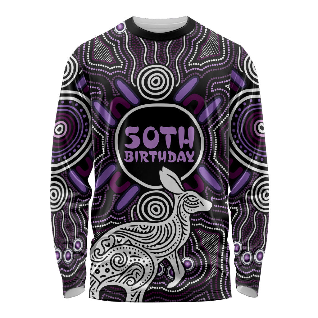 Personalised Aboriginal 50th Birthday Long Sleeve Shirt Kangaroo Indigenous Dot Art Australian Culture