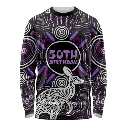 Personalised Aboriginal 50th Birthday Long Sleeve Shirt Kangaroo Indigenous Dot Art Australian Culture