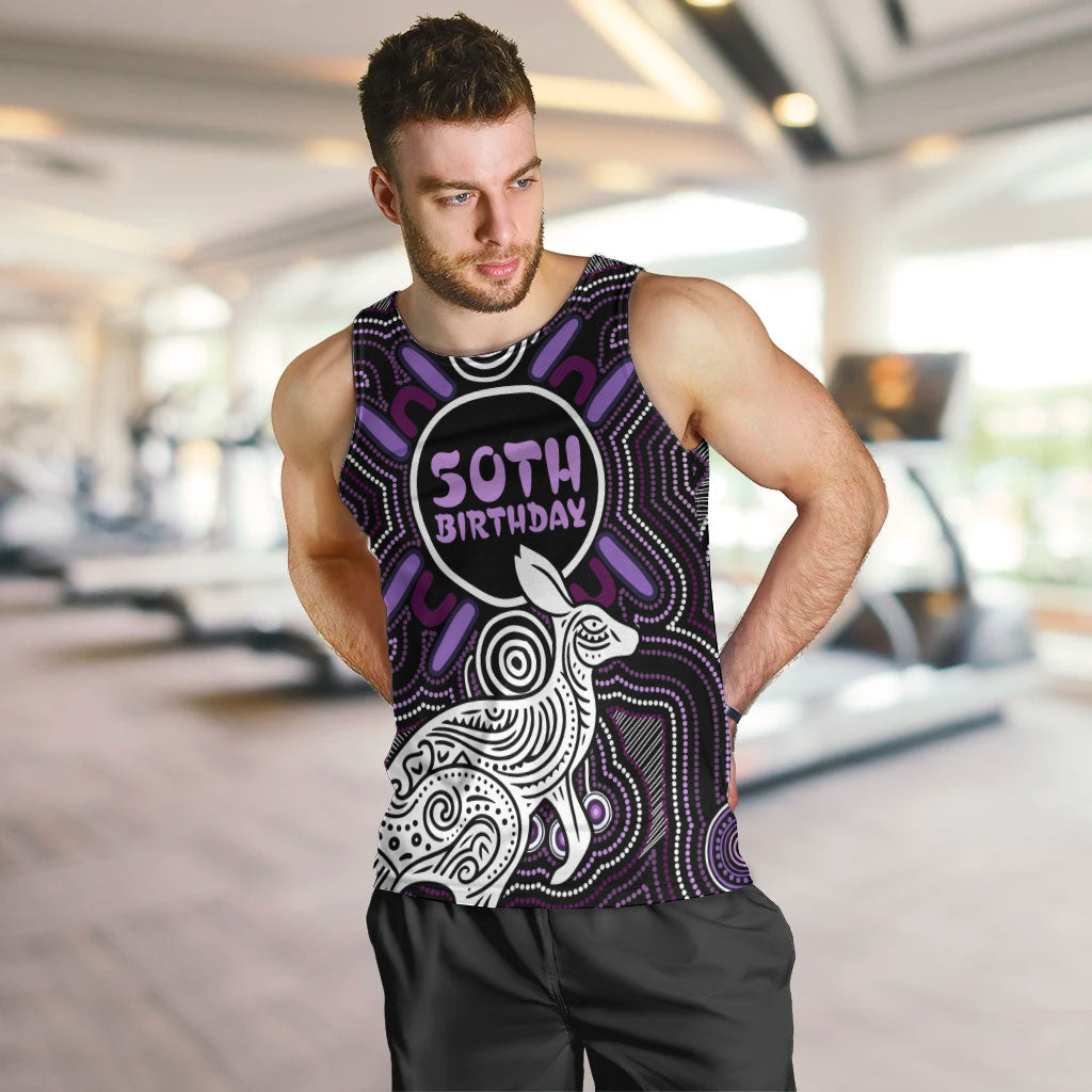 Personalised Aboriginal 50th Birthday Men Tank Top Kangaroo Indigenous Dot Art Australian Culture