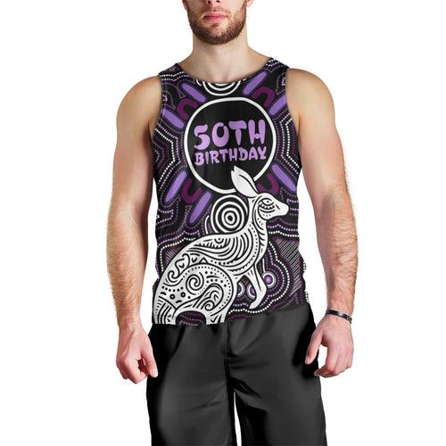 Personalised Aboriginal 50th Birthday Men Tank Top Kangaroo Indigenous Dot Art Australian Culture