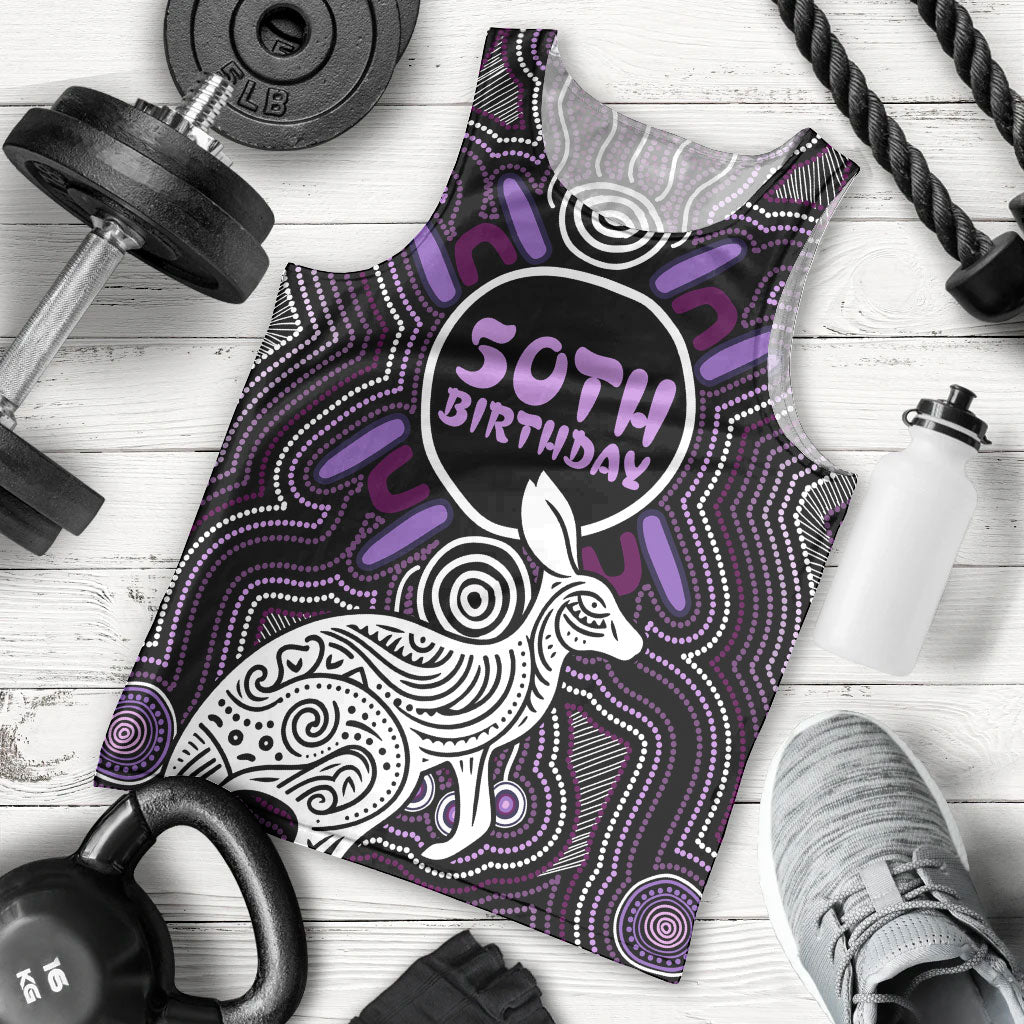 Personalised Aboriginal 50th Birthday Men Tank Top Kangaroo Indigenous Dot Art Australian Culture