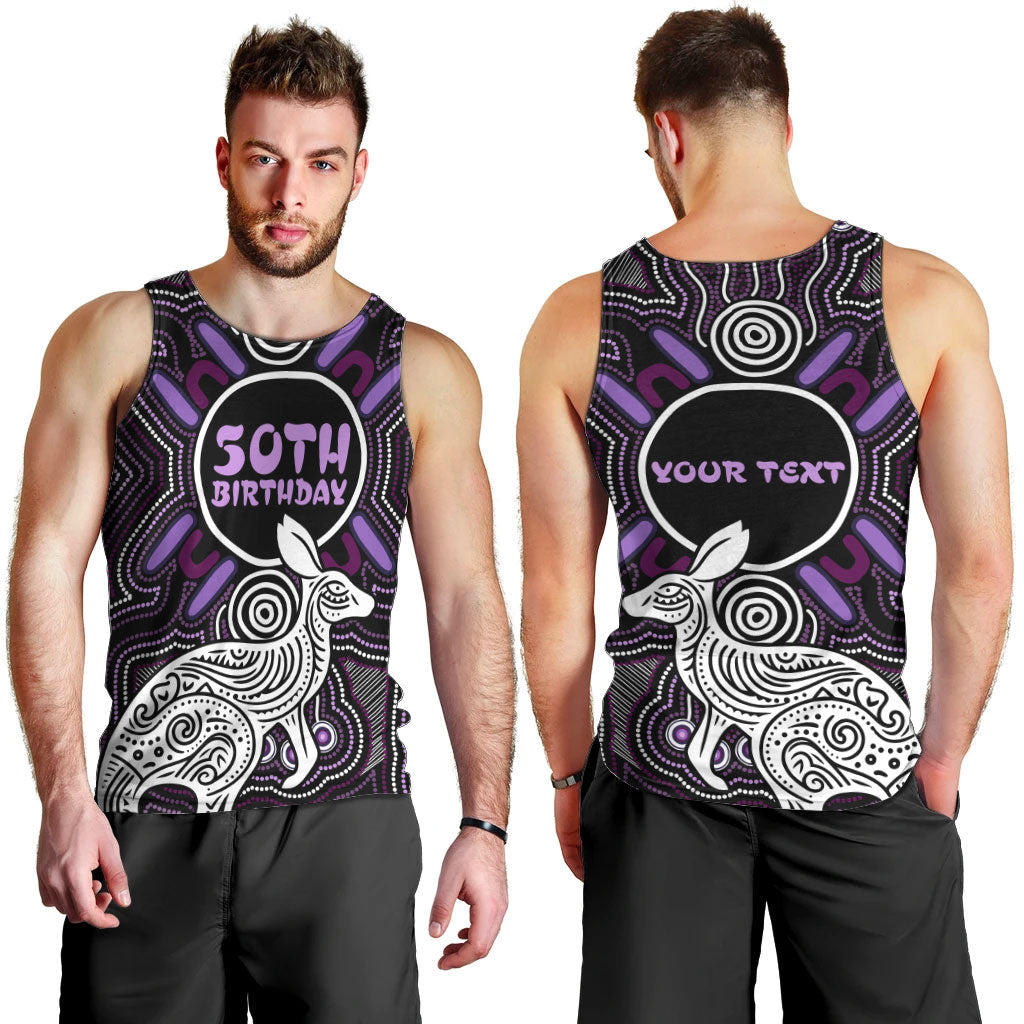 Personalised Aboriginal 50th Birthday Men Tank Top Kangaroo Indigenous Dot Art Australian Culture