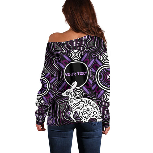 Personalised Aboriginal 50th Birthday Off Shoulder Sweater Kangaroo Indigenous Dot Art Australian Culture