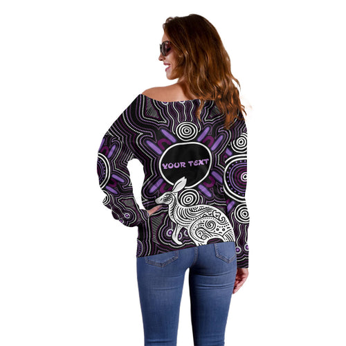 Personalised Aboriginal 50th Birthday Off Shoulder Sweater Kangaroo Indigenous Dot Art Australian Culture