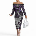 Personalised Aboriginal 50th Birthday Off The Shoulder Long Sleeve Dress Kangaroo Indigenous Dot Art Australian Culture