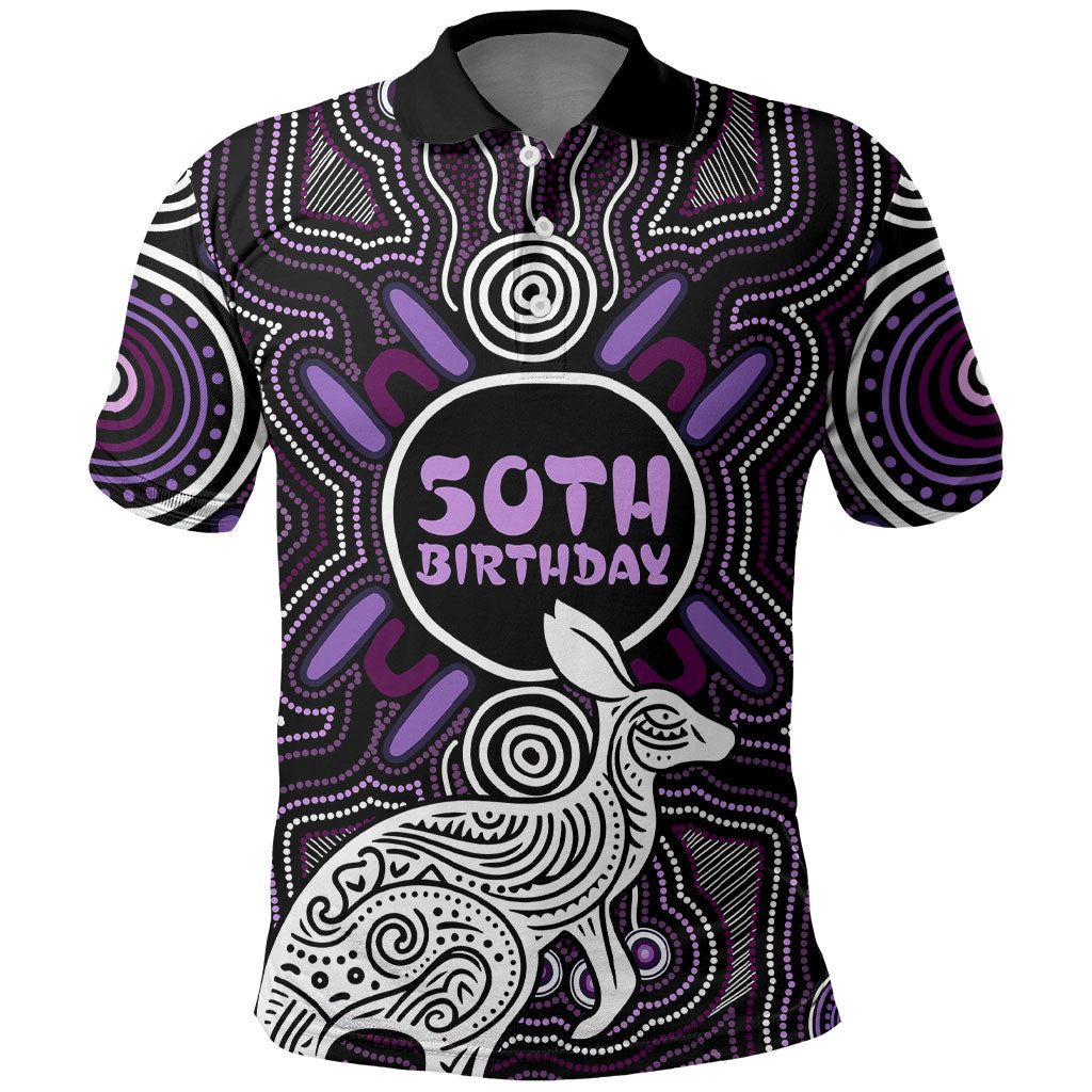 Personalised Aboriginal 50th Birthday Polo Shirt Kangaroo Indigenous Dot Art Australian Culture