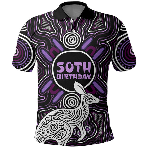 Personalised Aboriginal 50th Birthday Polo Shirt Kangaroo Indigenous Dot Art Australian Culture