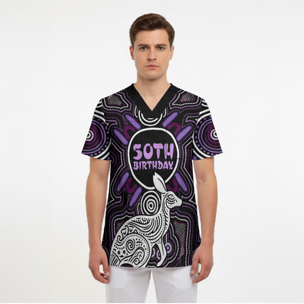 Personalised Aboriginal 50th Birthday Scrub Top Kangaroo Indigenous Dot Art Australian Culture