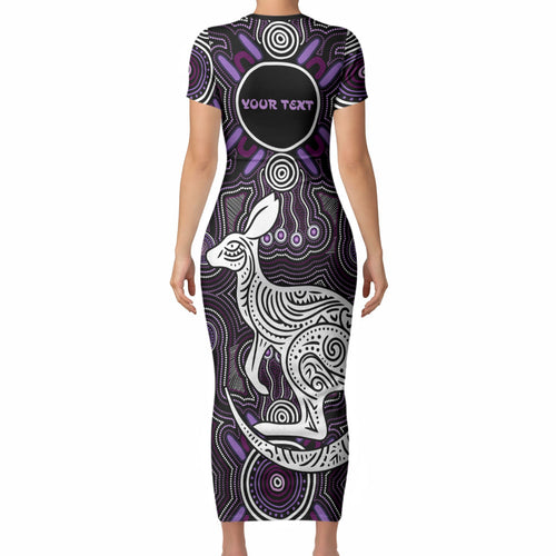 Personalised Aboriginal 50th Birthday Short Sleeve Bodycon Dress Kangaroo Indigenous Dot Art Australian Culture