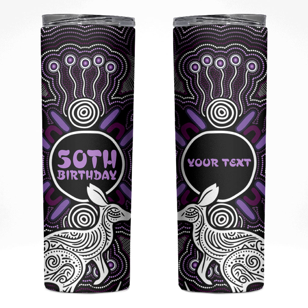 Personalised Aboriginal 50th Birthday Skinny Tumbler Kangaroo Indigenous Dot Art Australian Culture