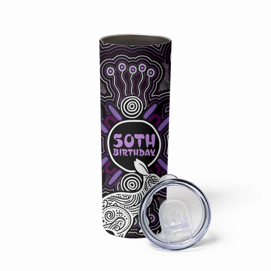 Personalised Aboriginal 50th Birthday Skinny Tumbler Kangaroo Indigenous Dot Art Australian Culture