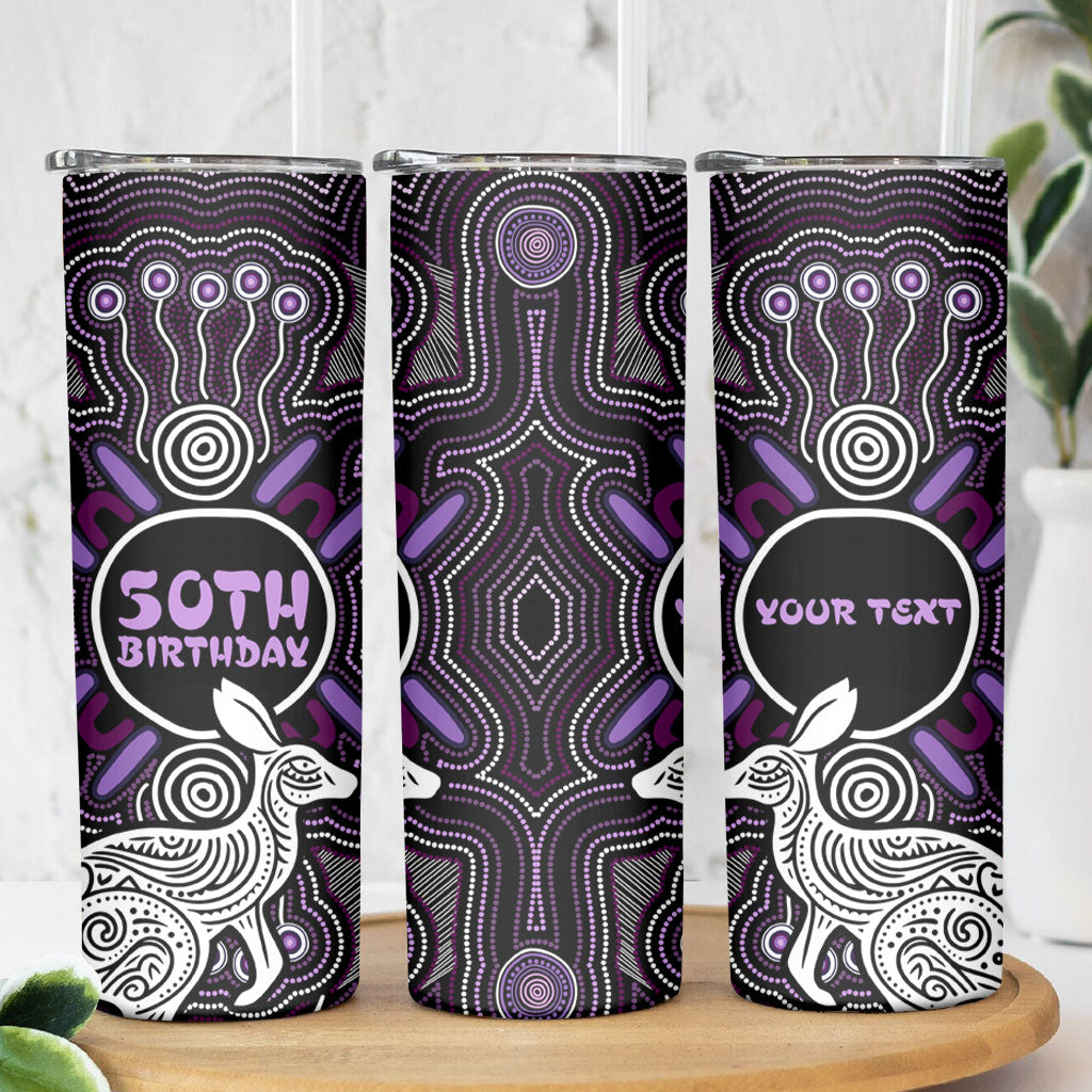 Personalised Aboriginal 50th Birthday Skinny Tumbler Kangaroo Indigenous Dot Art Australian Culture
