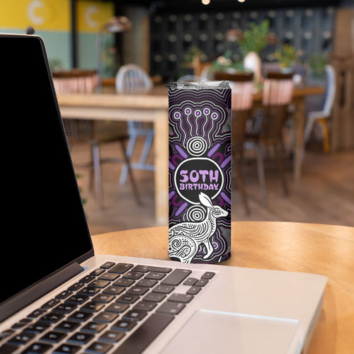 Personalised Aboriginal 50th Birthday Skinny Tumbler Kangaroo Indigenous Dot Art Australian Culture