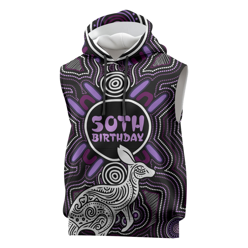 Personalised Aboriginal 50th Birthday Sleeveless Hoodie Kangaroo Indigenous Dot Art Australian Culture