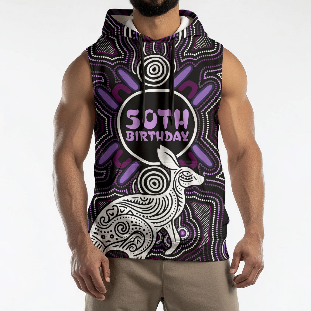 Personalised Aboriginal 50th Birthday Sleeveless Hoodie Kangaroo Indigenous Dot Art Australian Culture
