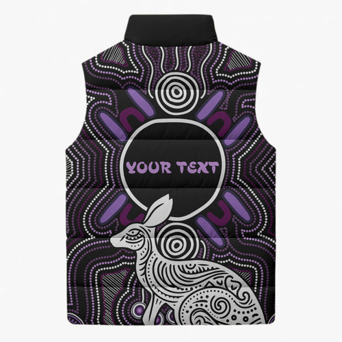 Personalised Aboriginal 50th Birthday Sleeveless Puffer Jacket Kangaroo Indigenous Dot Art Australian Culture
