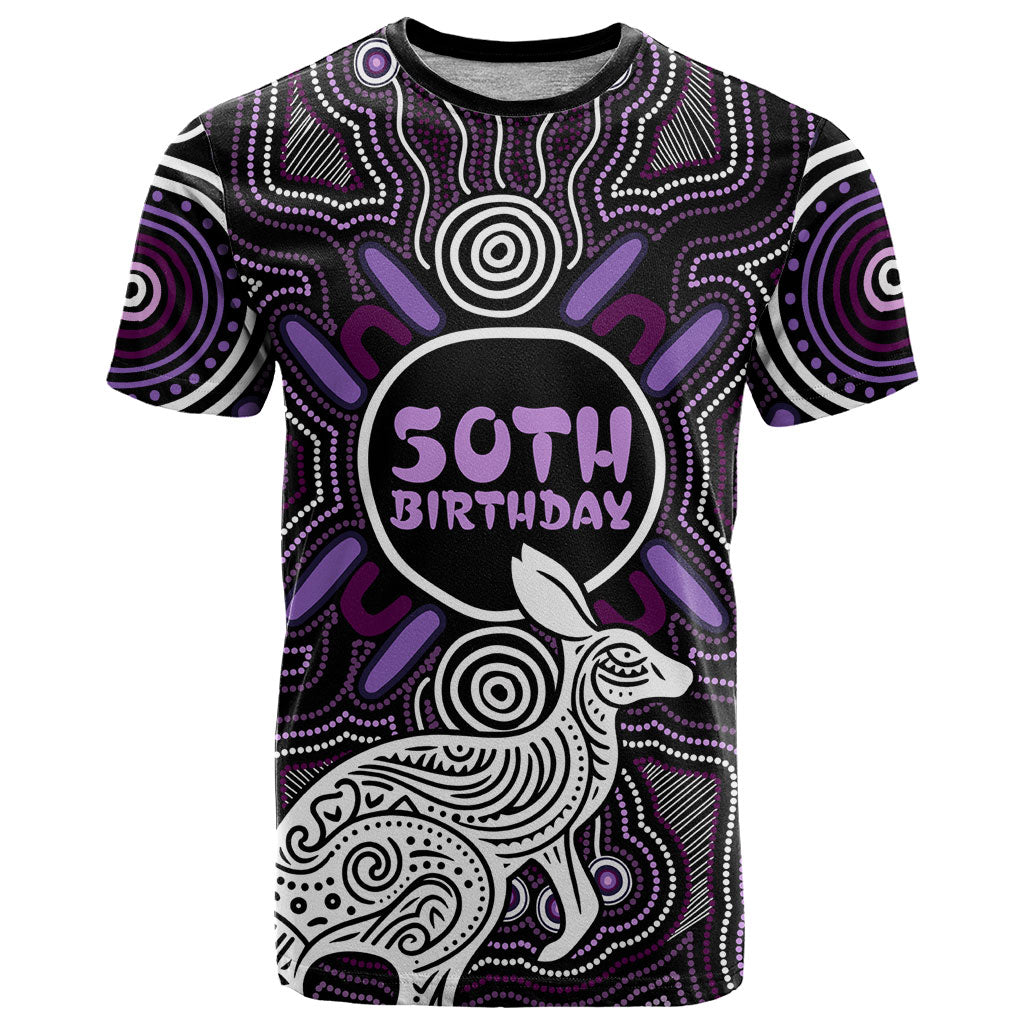 Personalised Aboriginal 50th Birthday T Shirt Kangaroo Indigenous Dot Art Australian Culture