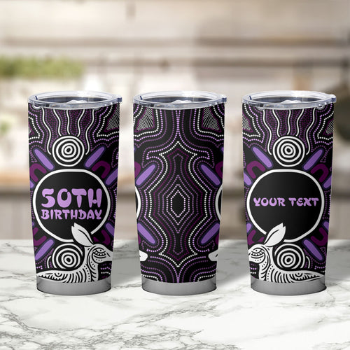 Personalised Aboriginal 50th Birthday Tumbler Cup Kangaroo Indigenous Dot Art Australian Culture