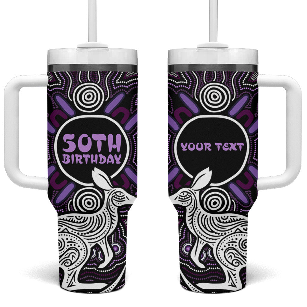 Personalised Aboriginal 50th Birthday Tumbler With Handle Kangaroo Indigenous Dot Art Australian Culture