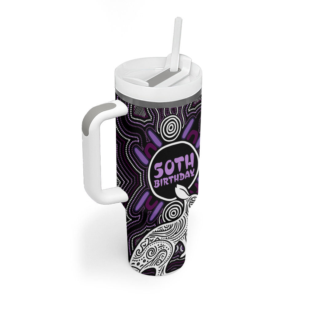 Personalised Aboriginal 50th Birthday Tumbler With Handle Kangaroo Indigenous Dot Art Australian Culture
