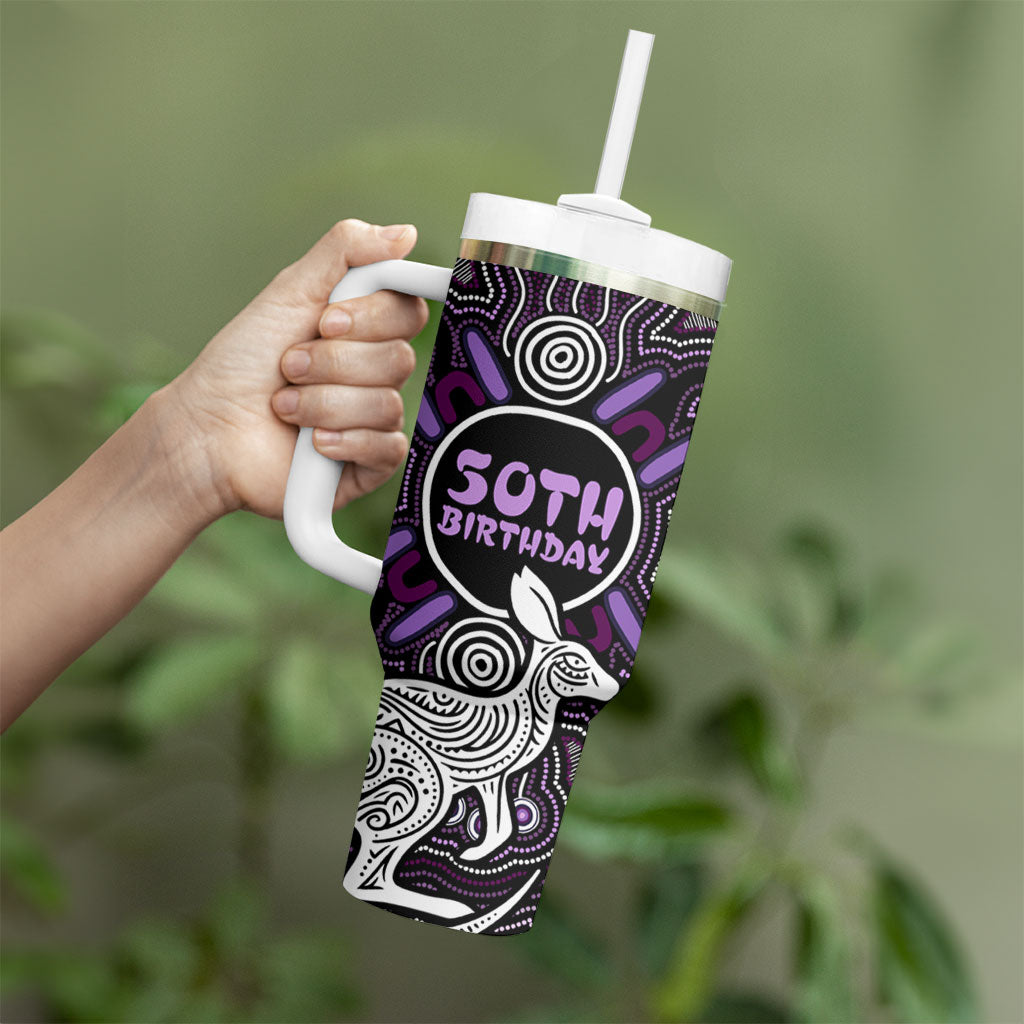 Personalised Aboriginal 50th Birthday Tumbler With Handle Kangaroo Indigenous Dot Art Australian Culture