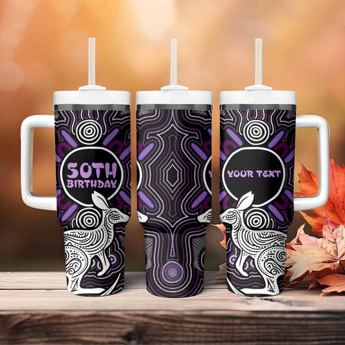 Personalised Aboriginal 50th Birthday Tumbler With Handle Kangaroo Indigenous Dot Art Australian Culture