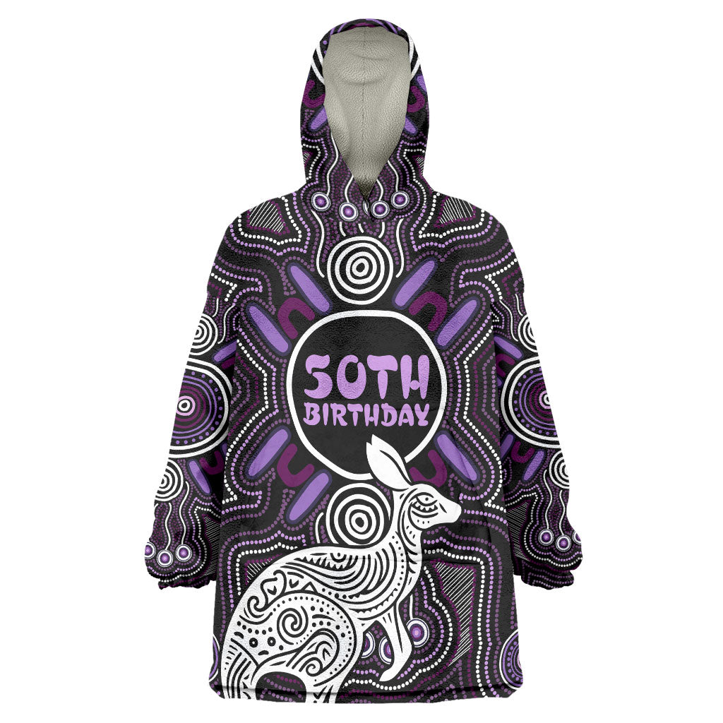 Personalised Aboriginal 50th Birthday Wearable Blanket Hoodie Kangaroo Indigenous Dot Art Australian Culture