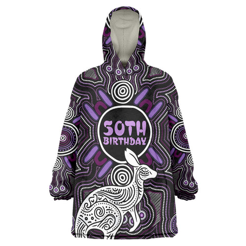Personalised Aboriginal 50th Birthday Wearable Blanket Hoodie Kangaroo Indigenous Dot Art Australian Culture