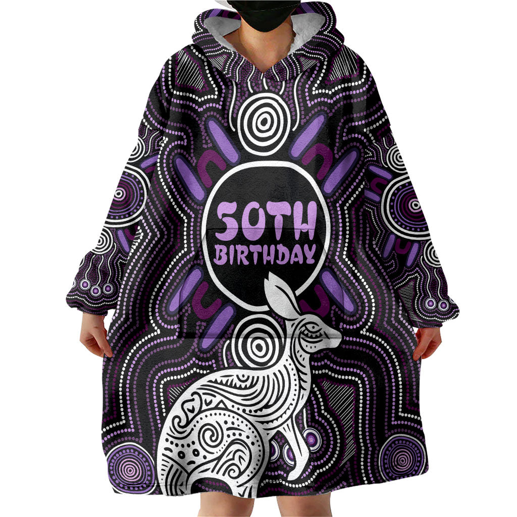 Personalised Aboriginal 50th Birthday Wearable Blanket Hoodie Kangaroo Indigenous Dot Art Australian Culture