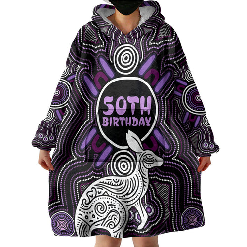 Personalised Aboriginal 50th Birthday Wearable Blanket Hoodie Kangaroo Indigenous Dot Art Australian Culture