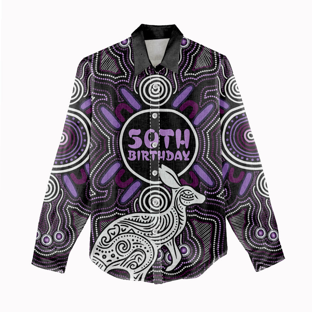 Personalised Aboriginal 50th Birthday Women Casual Shirt Kangaroo Indigenous Dot Art Australian Culture