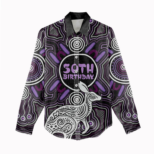 Personalised Aboriginal 50th Birthday Women Casual Shirt Kangaroo Indigenous Dot Art Australian Culture