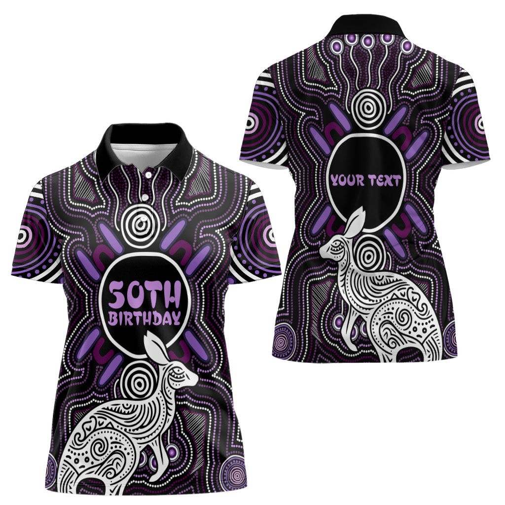 Personalised Aboriginal 50th Birthday Women Polo Shirt Kangaroo Indigenous Dot Art Australian Culture