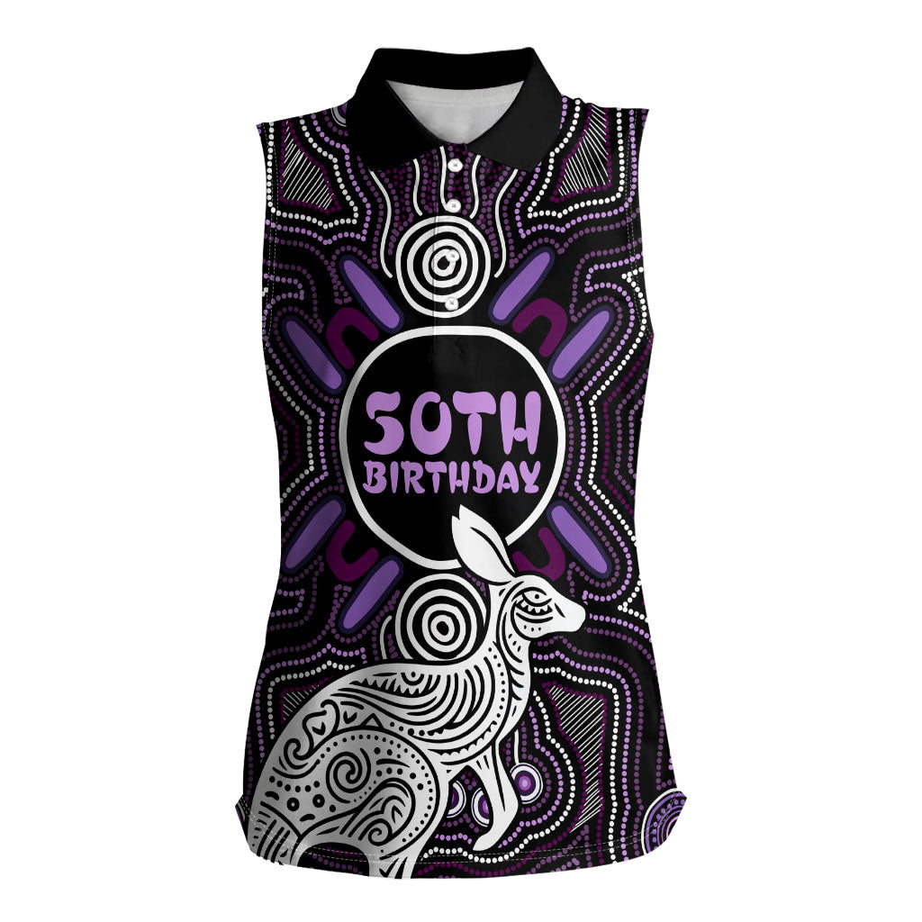 Personalised Aboriginal 50th Birthday Women Sleeveless Polo Shirt Kangaroo Indigenous Dot Art Australian Culture