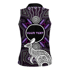 Personalised Aboriginal 50th Birthday Women Sleeveless Polo Shirt Kangaroo Indigenous Dot Art Australian Culture