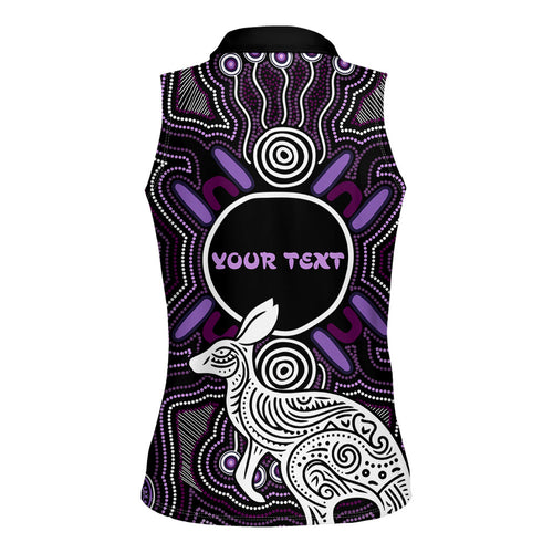 Personalised Aboriginal 50th Birthday Women Sleeveless Polo Shirt Kangaroo Indigenous Dot Art Australian Culture