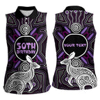 Personalised Aboriginal 50th Birthday Women Sleeveless Polo Shirt Kangaroo Indigenous Dot Art Australian Culture
