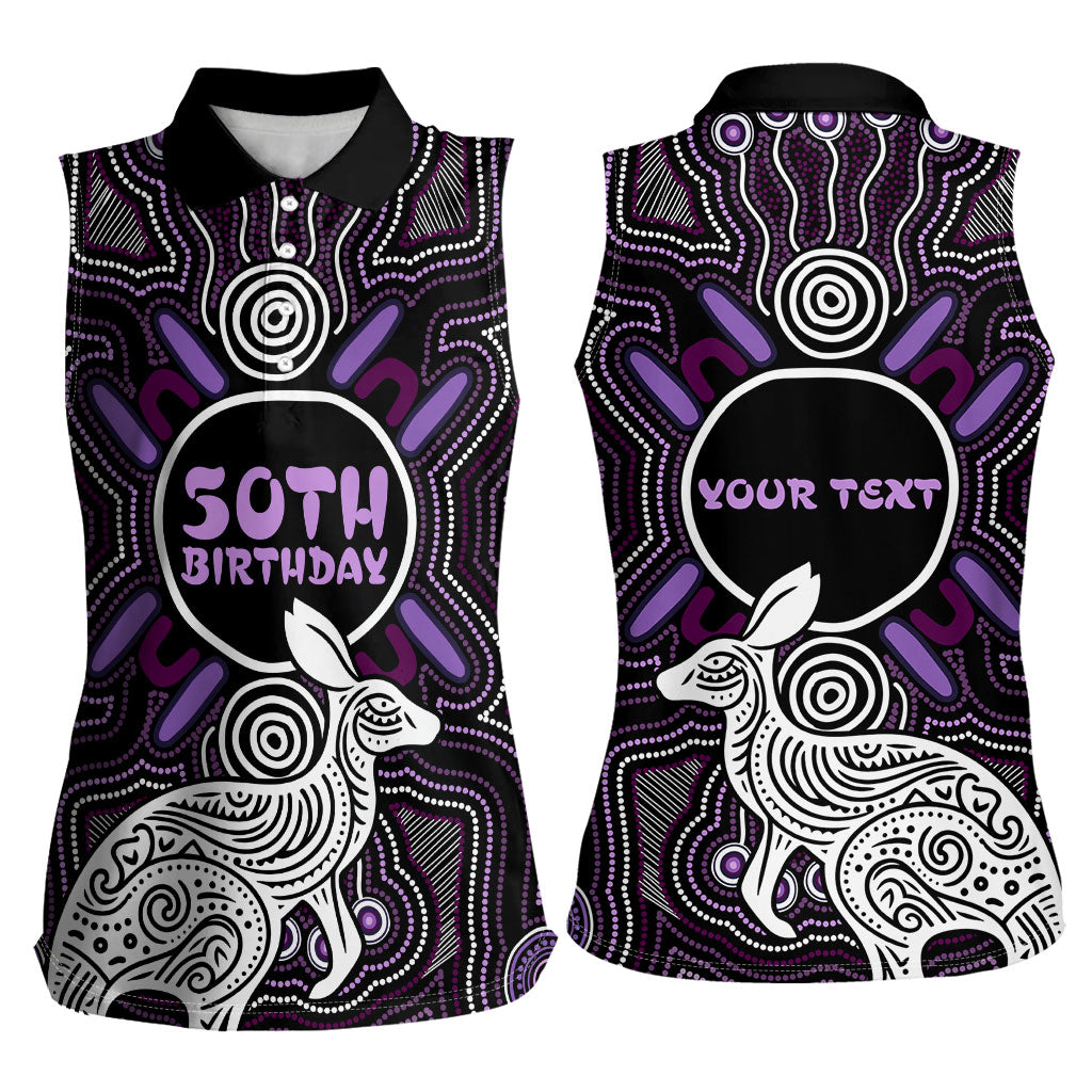 Personalised Aboriginal 50th Birthday Women Sleeveless Polo Shirt Kangaroo Indigenous Dot Art Australian Culture