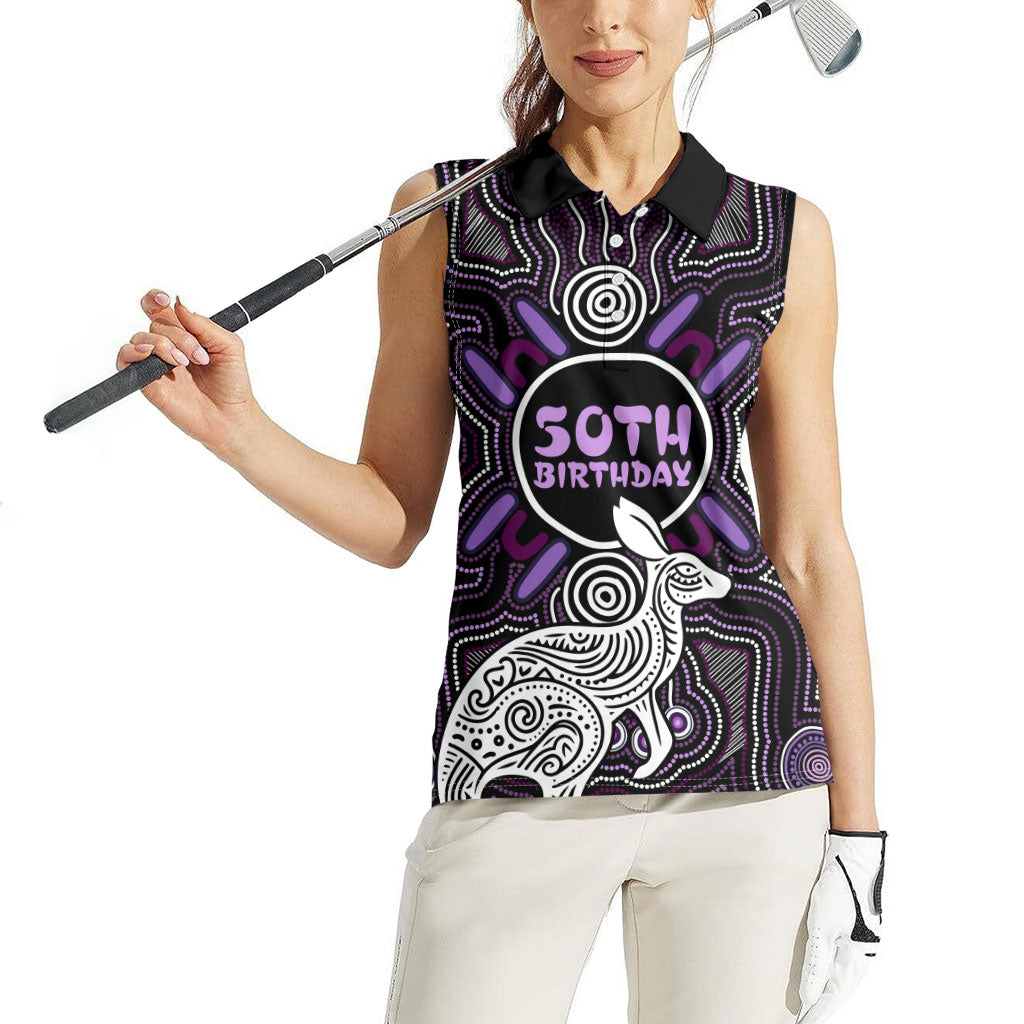 Personalised Aboriginal 50th Birthday Women Sleeveless Polo Shirt Kangaroo Indigenous Dot Art Australian Culture