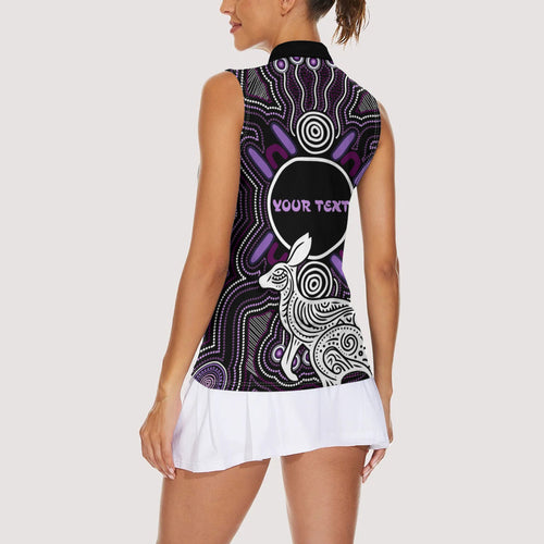 Personalised Aboriginal 50th Birthday Women Sleeveless Polo Shirt Kangaroo Indigenous Dot Art Australian Culture