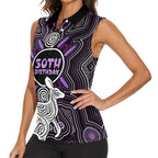 Personalised Aboriginal 50th Birthday Women Sleeveless Polo Shirt Kangaroo Indigenous Dot Art Australian Culture