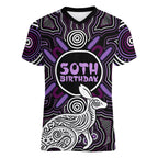 Personalised Aboriginal 50th Birthday Women V-Neck T-Shirt Kangaroo Indigenous Dot Art Australian Culture