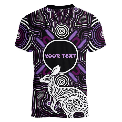 Personalised Aboriginal 50th Birthday Women V-Neck T-Shirt Kangaroo Indigenous Dot Art Australian Culture