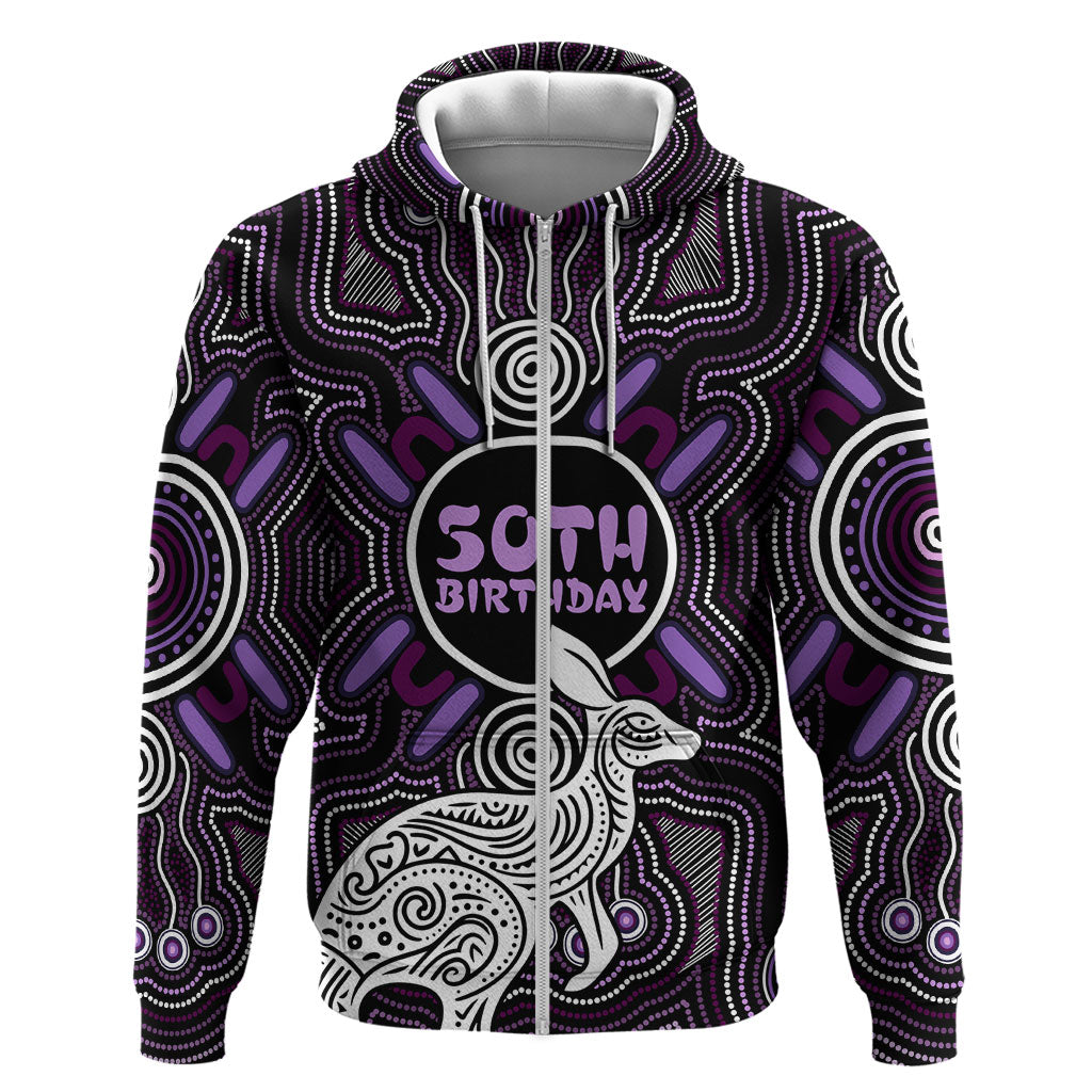 Personalised Aboriginal 50th Birthday Zip Hoodie Kangaroo Indigenous Dot Art Australian Culture