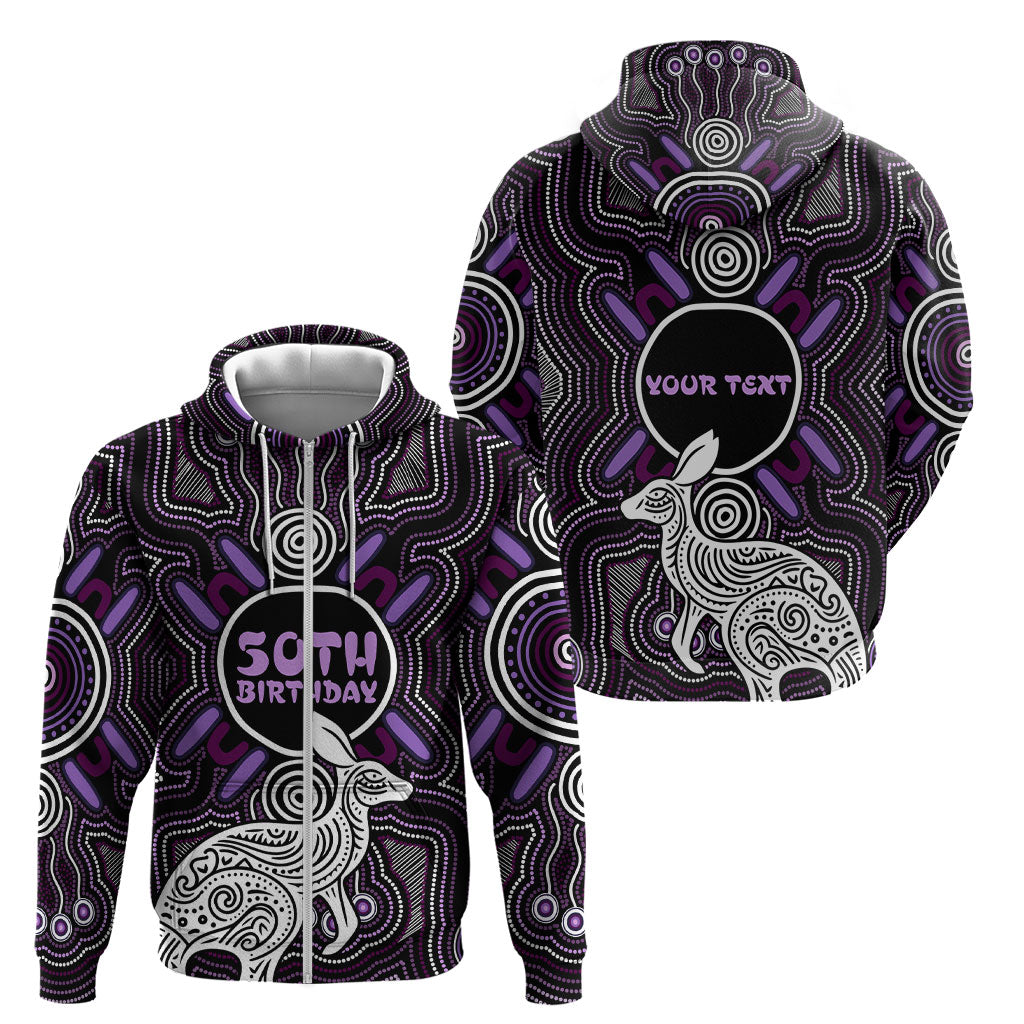 Personalised Aboriginal 50th Birthday Zip Hoodie Kangaroo Indigenous Dot Art Australian Culture