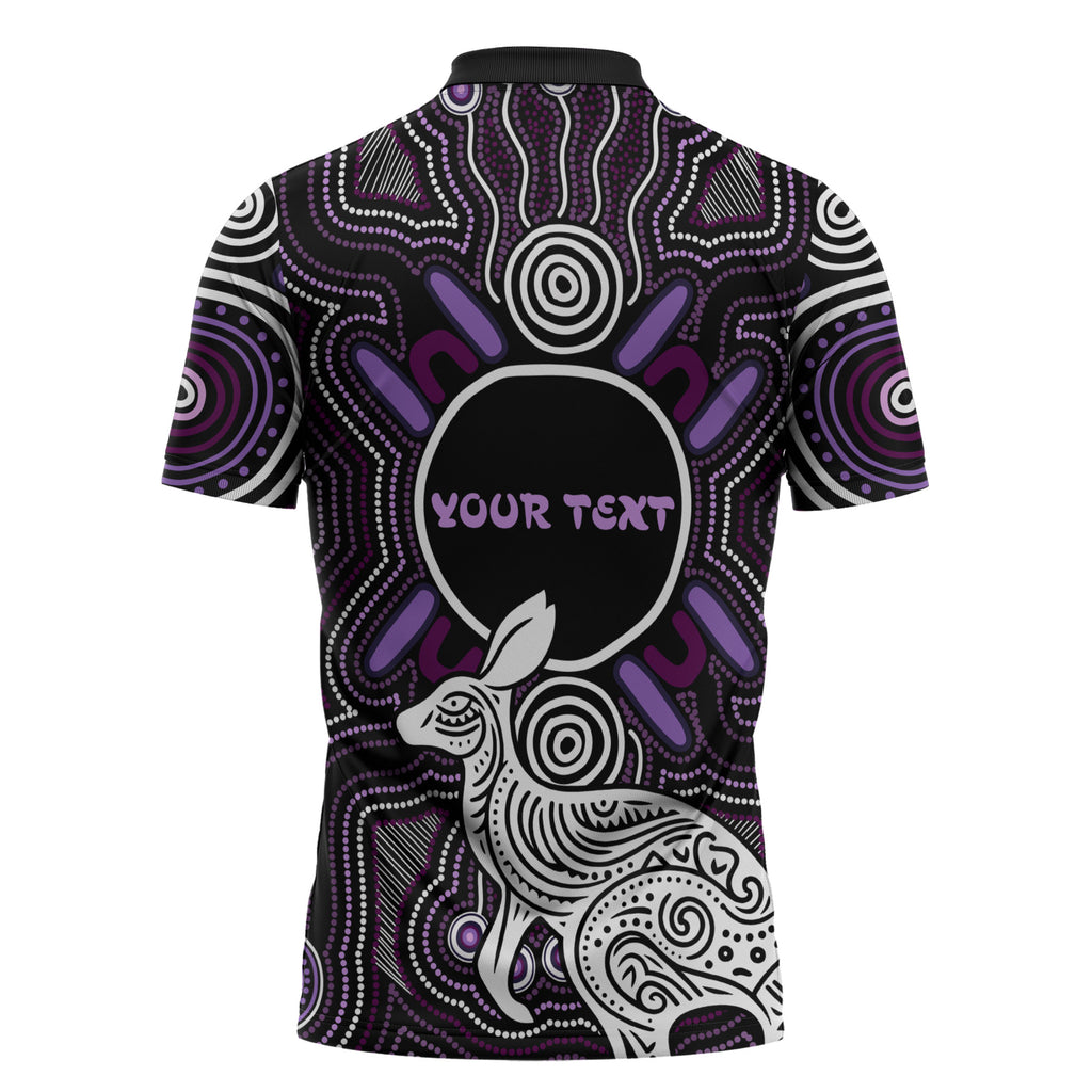 Personalised Aboriginal 50th Birthday Zipper Polo Shirt Kangaroo Indigenous Dot Art Australian Culture